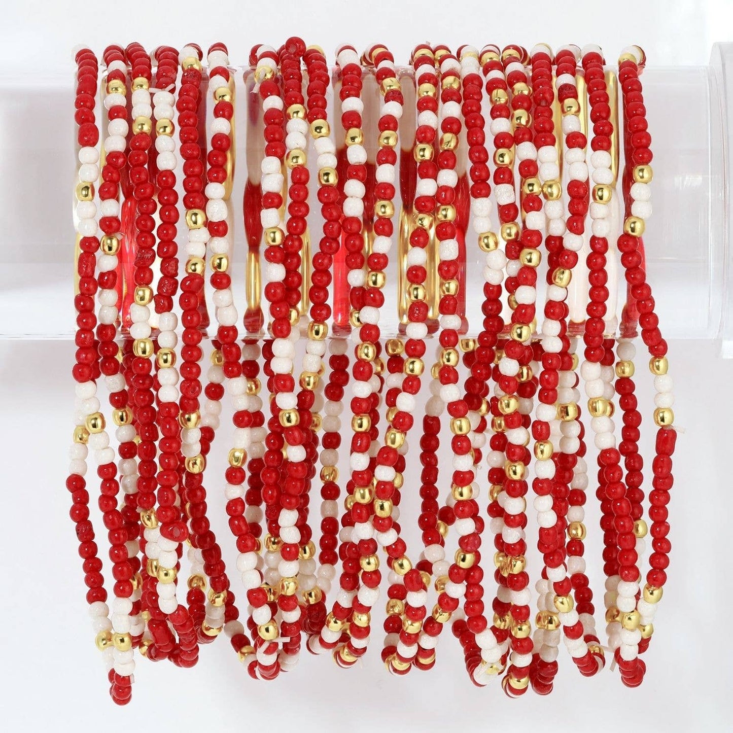 Stretch Seed Bead GAME DAY Bracelets: Navy/Light Blue/White