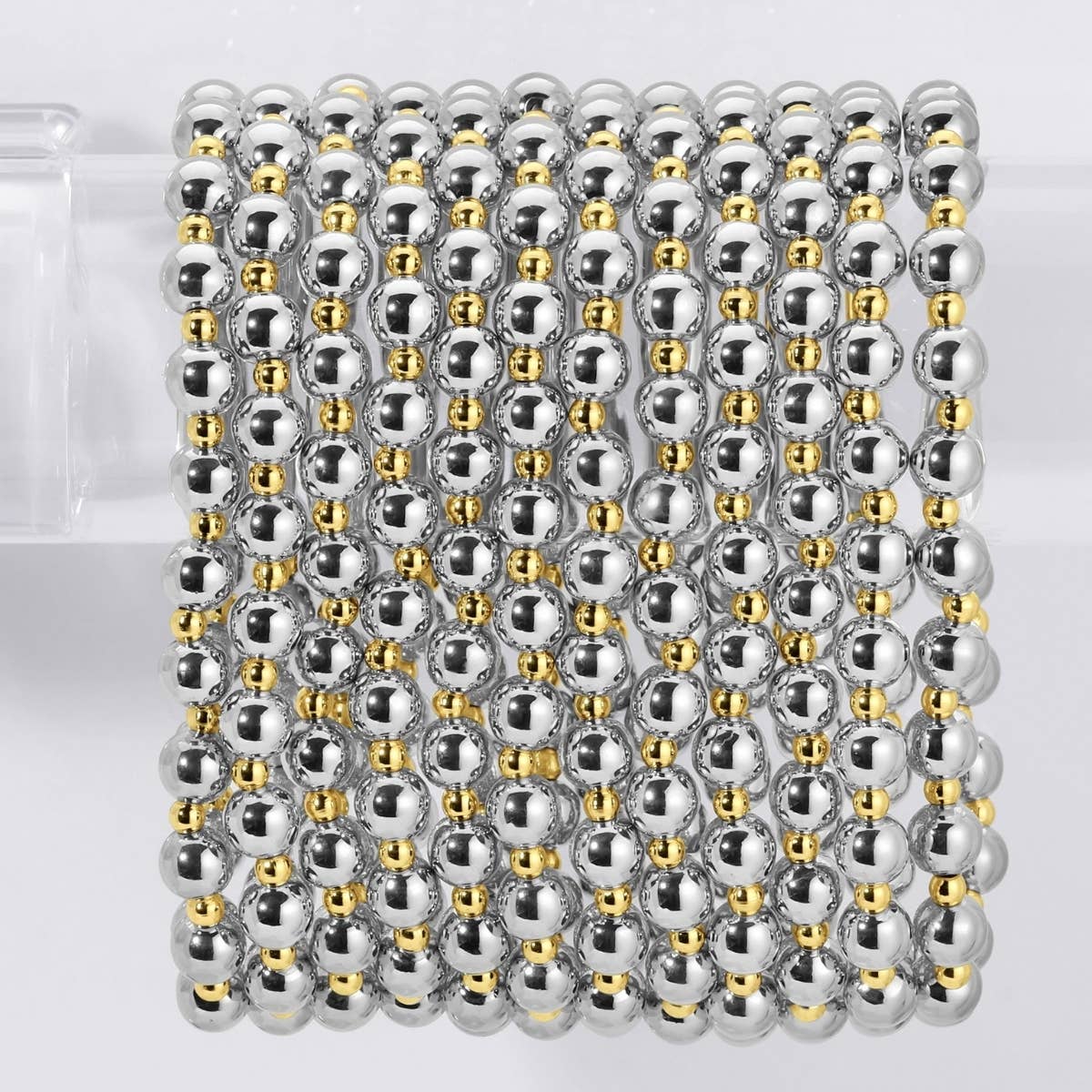 6mm Stretch Bead Bracelet with 3mm Bead Accents: Gold