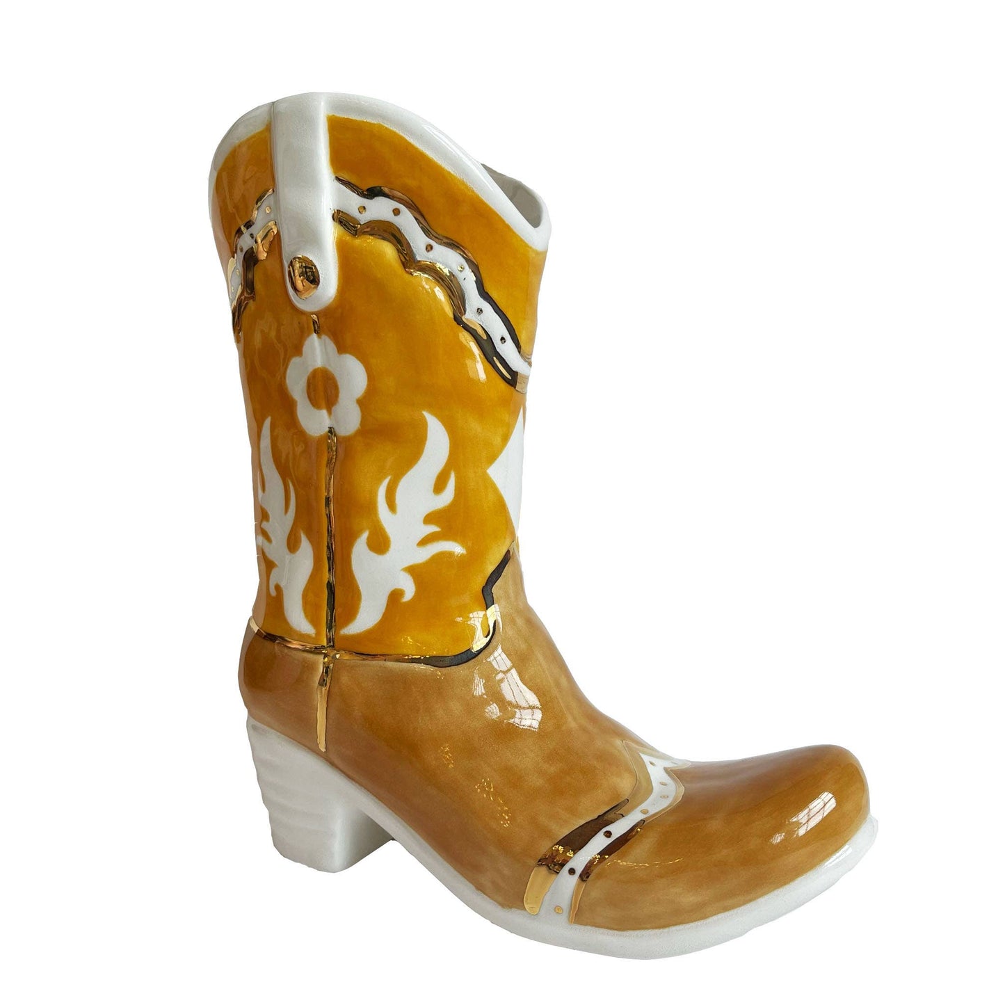 Two Tone Cowboy Boot Vase: Dutch Boy Blue / Star Accent