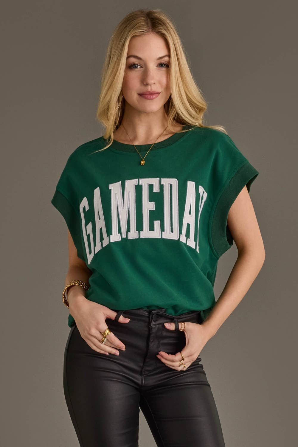Green & White Game Day Short Sleeve Sweatshirt