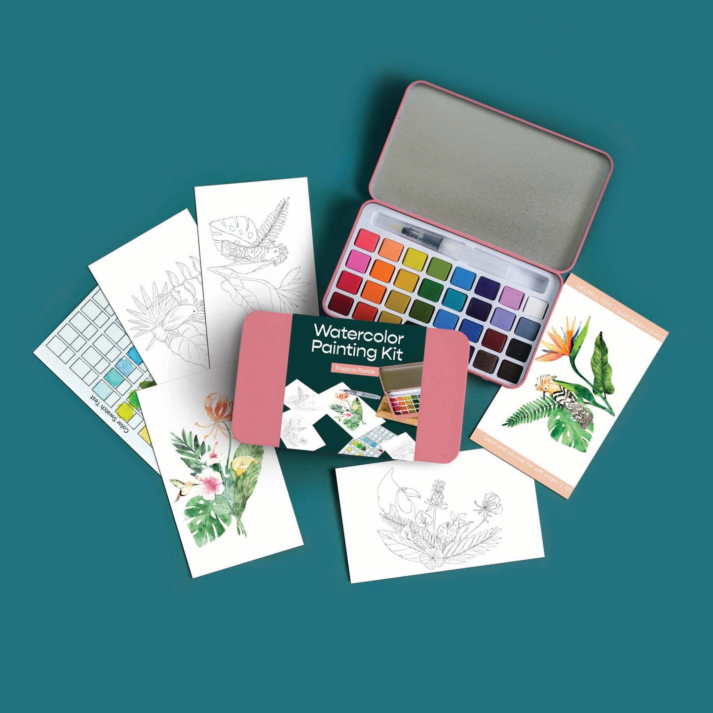 Tropical Florals watercolor painting kit