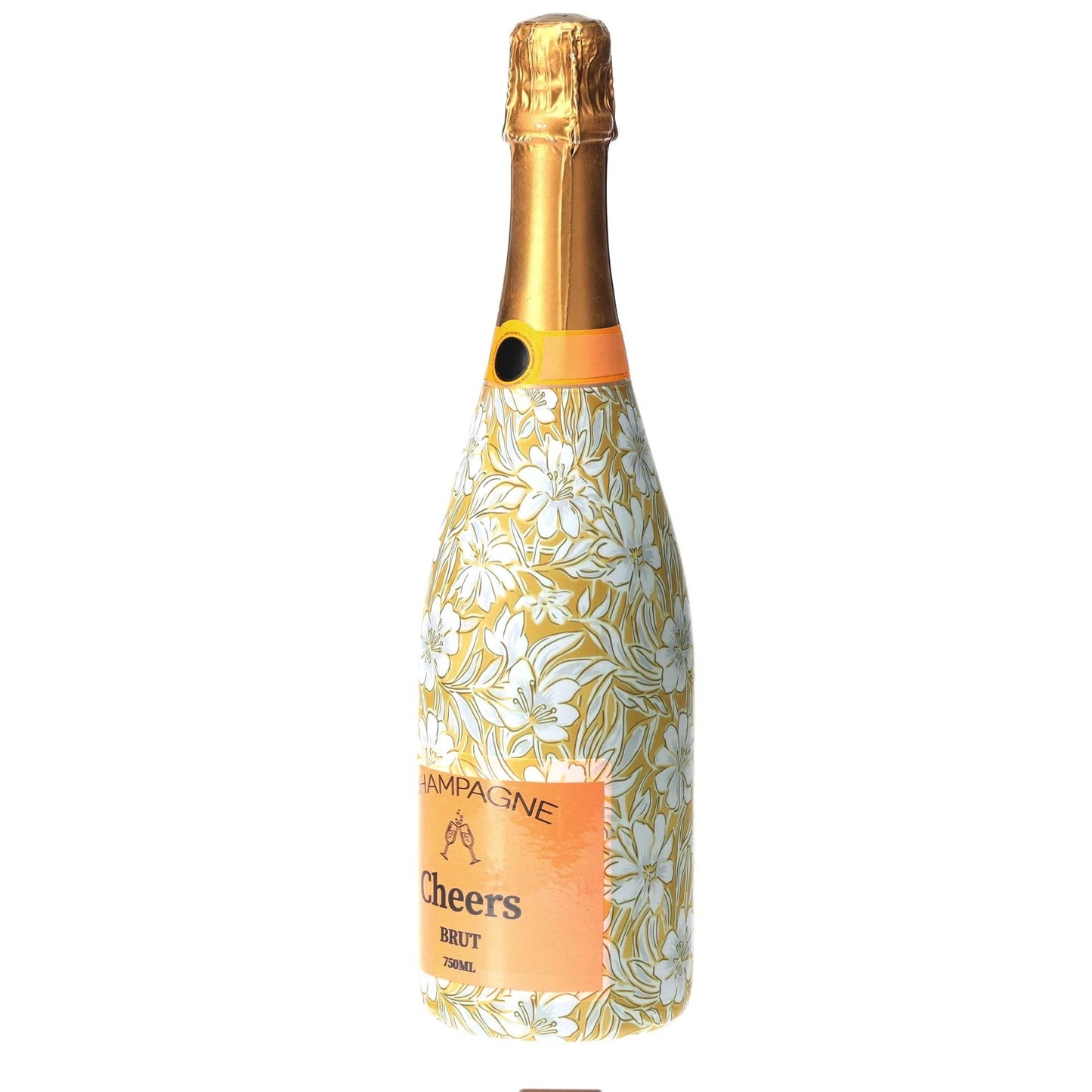 Grandmillennial Gold Flower Champagne Bottle Wrap