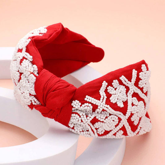Red Game Day Seed Beaded Headband