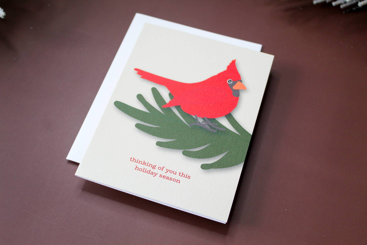 Thinking of You Christmas Red Bird Holiday Greeting Card