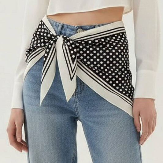 Navy Polka Dot Pattern Silk Scarf
