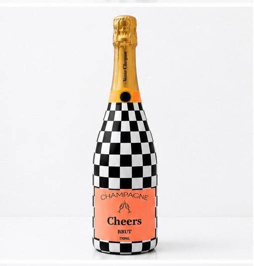 Black and White Checkers Champagne Bottle Wrap