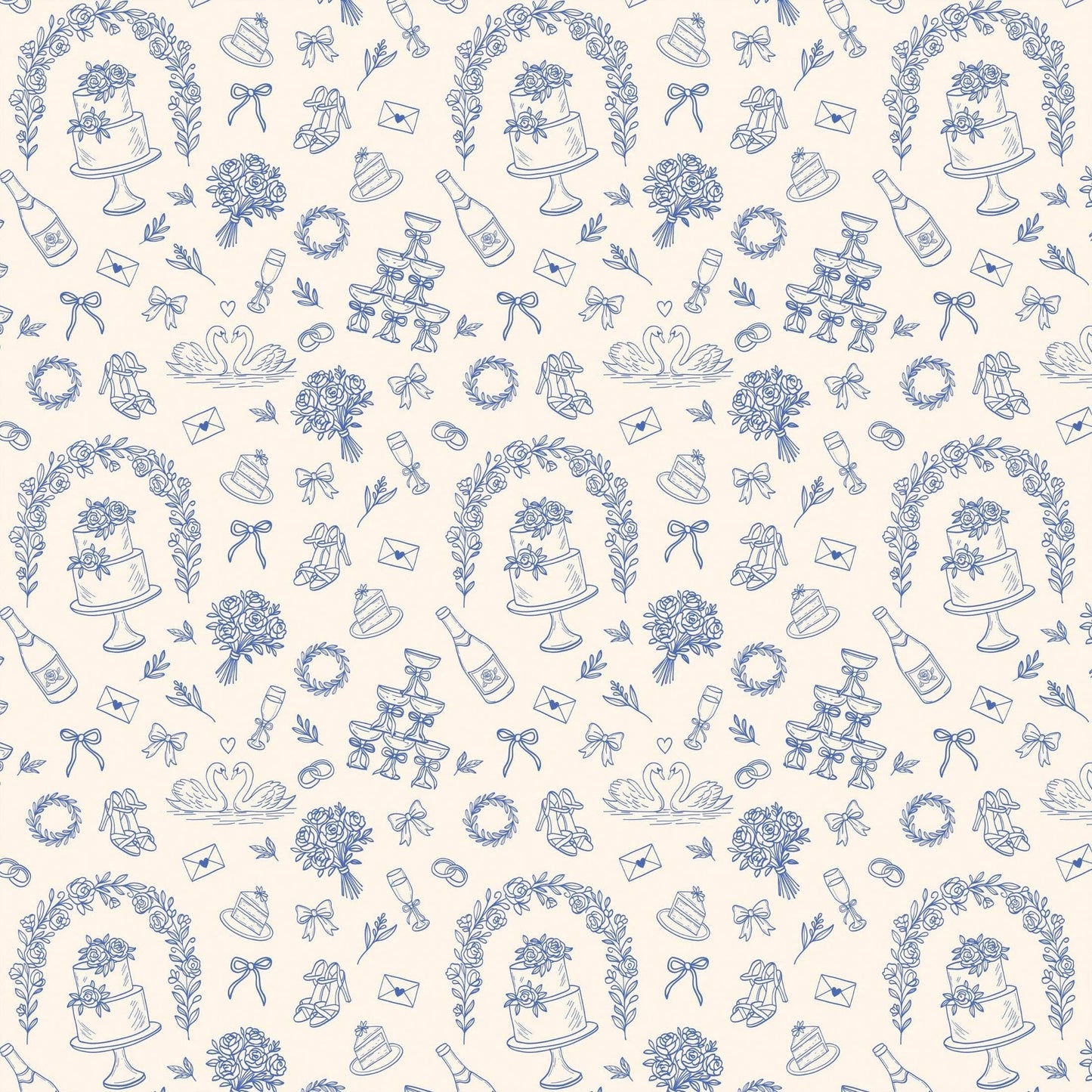 Beau Bottles Blue & Ivory WeddingToile- MINI Prosecco Collection - Set of Six Wraps