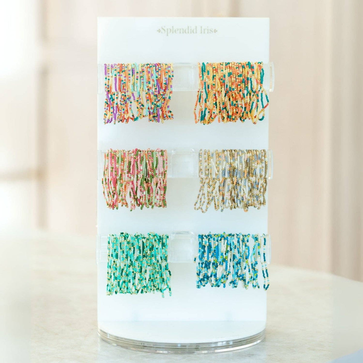 Assorted 2mm Stretch Seed Bead Bracelets: Coral/Light Blue/Lime
