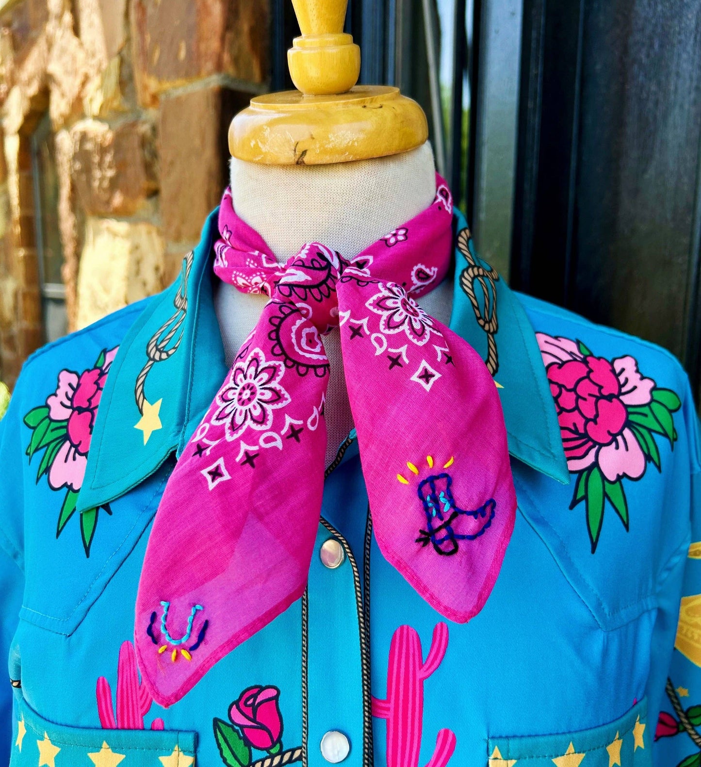 Embroidered Giddy Up Bandana | Hot Pink