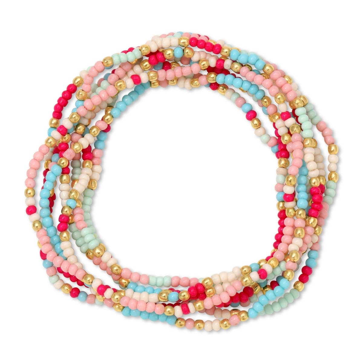Assorted 2mm Stretch Seed Bead Bracelets: Coral/Light Blue/Lime