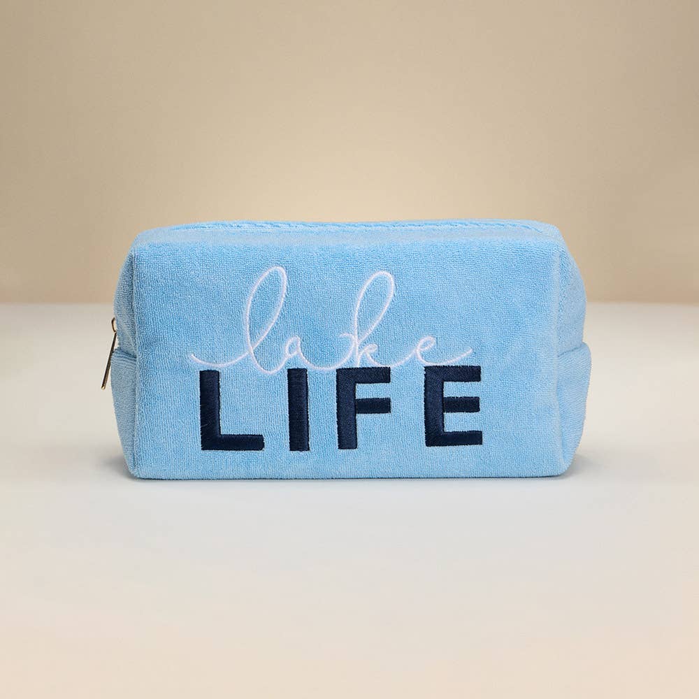 Lake Life Embroidered Cosmetic Bag | Terry Blue
