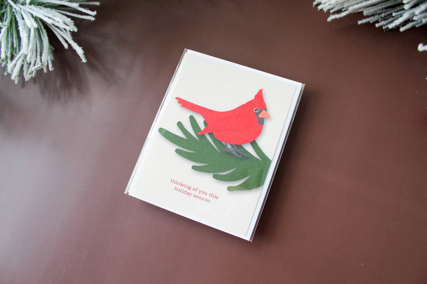 Thinking of You Christmas Red Bird Holiday Greeting Card