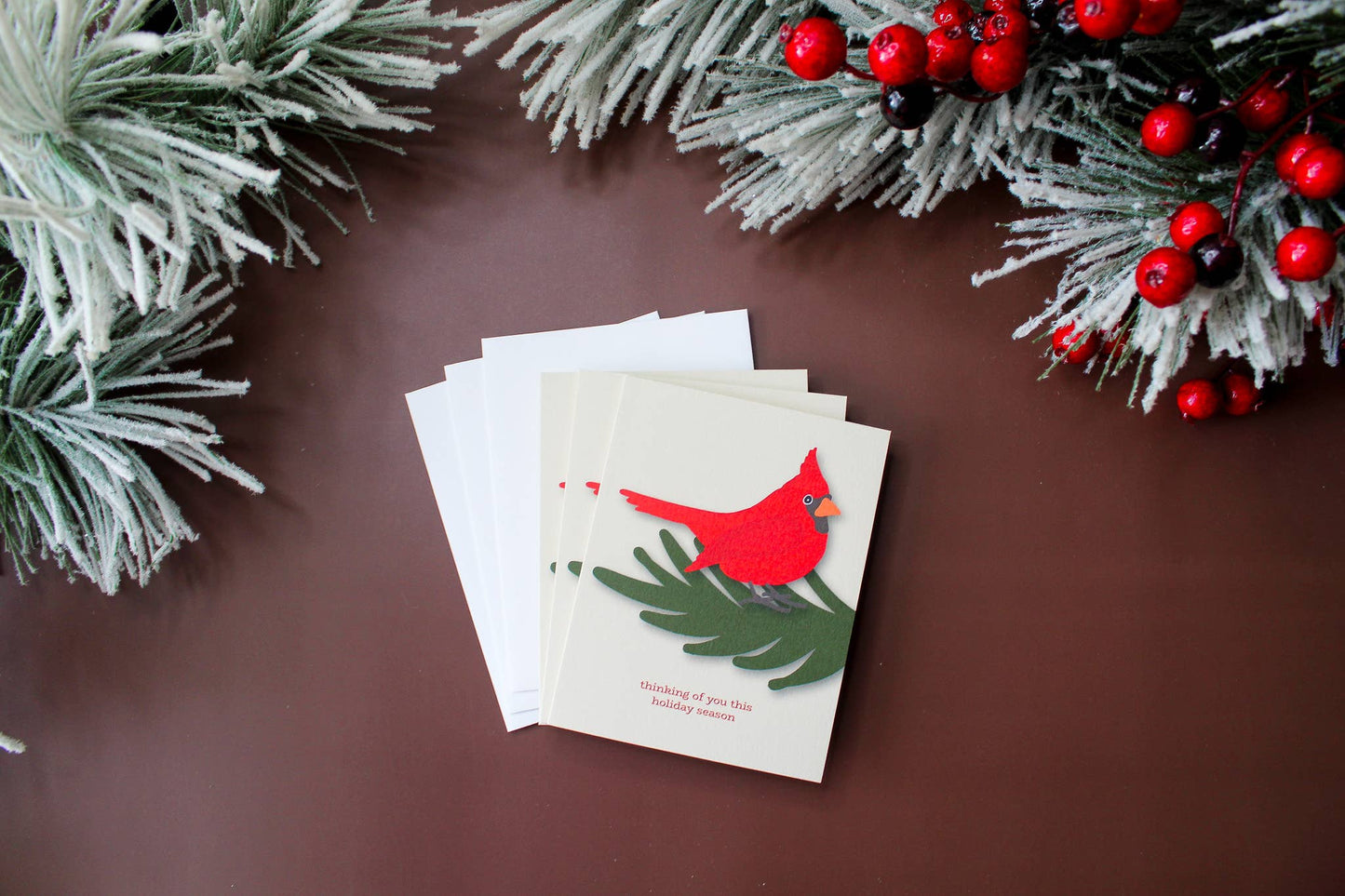 Thinking of You Christmas Red Bird Holiday Greeting Card