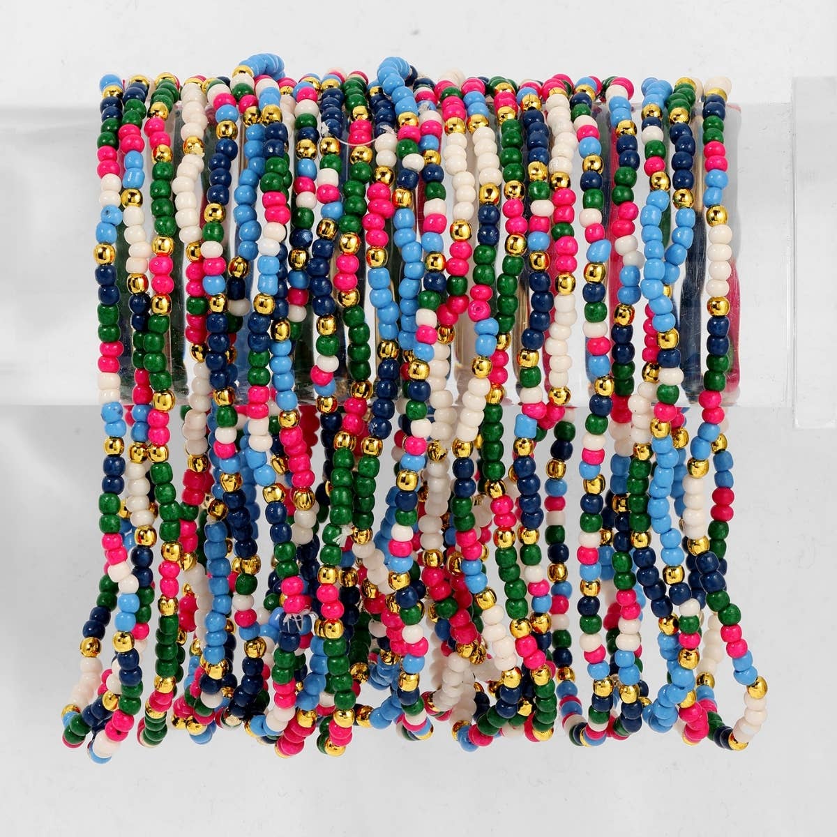 Assorted 2mm Stretch Seed Bead Bracelets: Coral/Light Blue/Lime