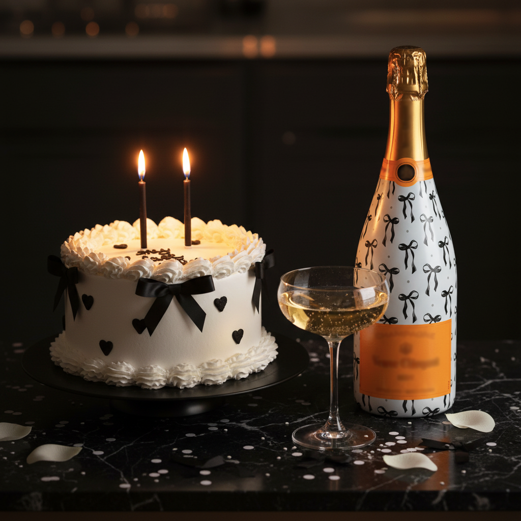 Grandmillennial Black Bow Champagne Bottle Wrap