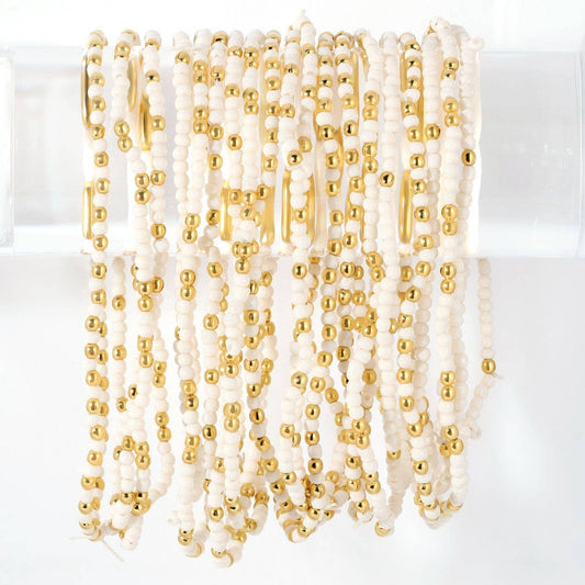 Stretch Seed Bead Solid Game Day Bracelets: White