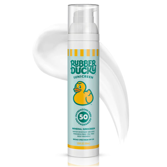 SPF 50 Sunscreen Mineral Lotion, Rubber Ducky Brand, 5 oz