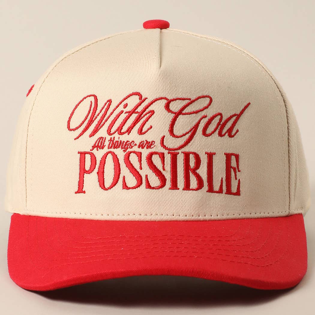 RED With God All Possible Embroidery Baseball Cap