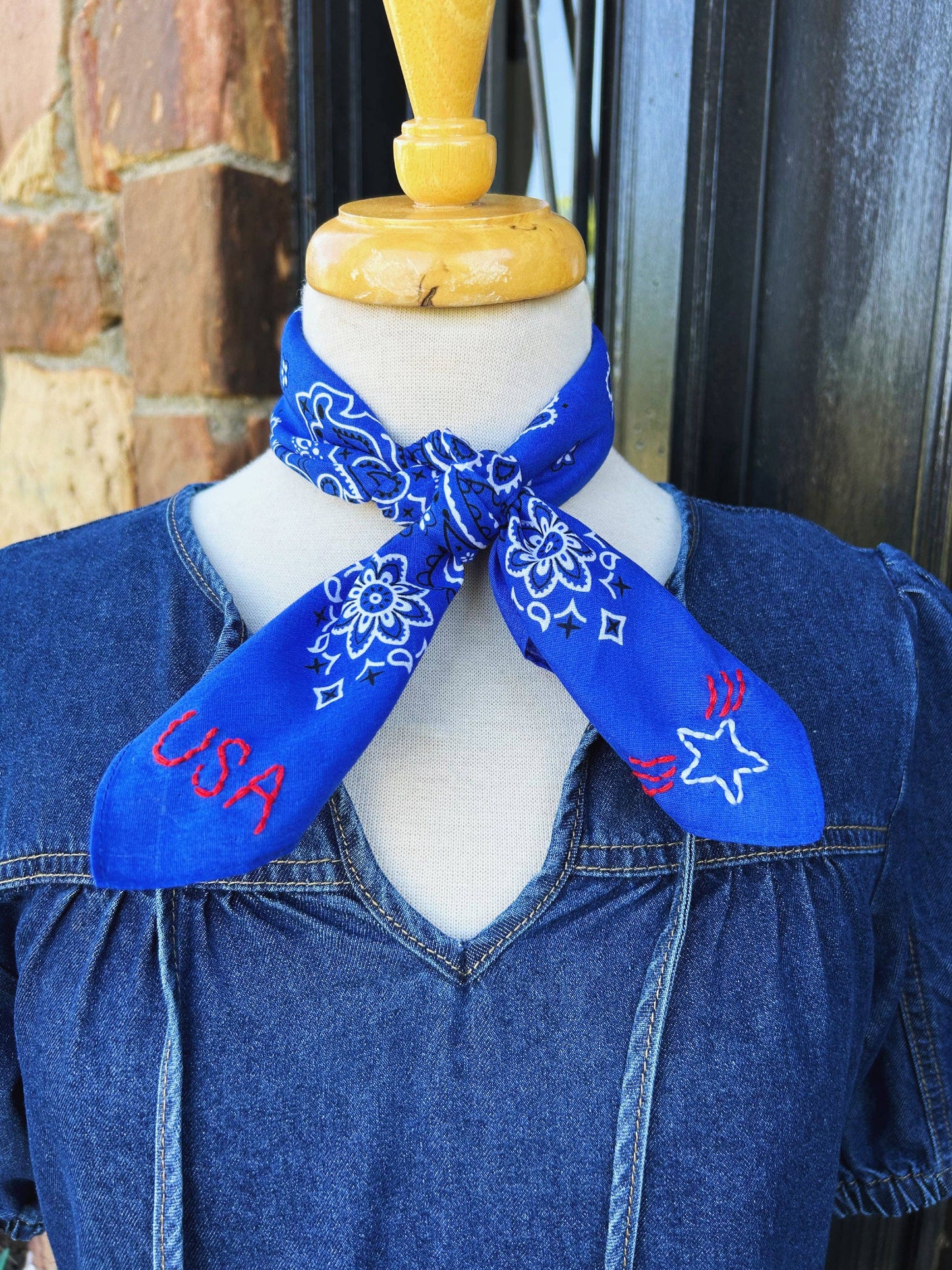 USA Embroidered Bandana | Royal Blue
