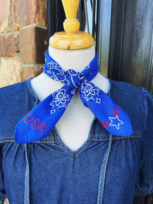 USA Embroidered Bandana | Royal Blue