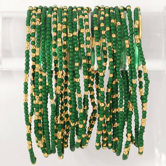 Stretch Seed Bead Solid Game Day Bracelets: Green