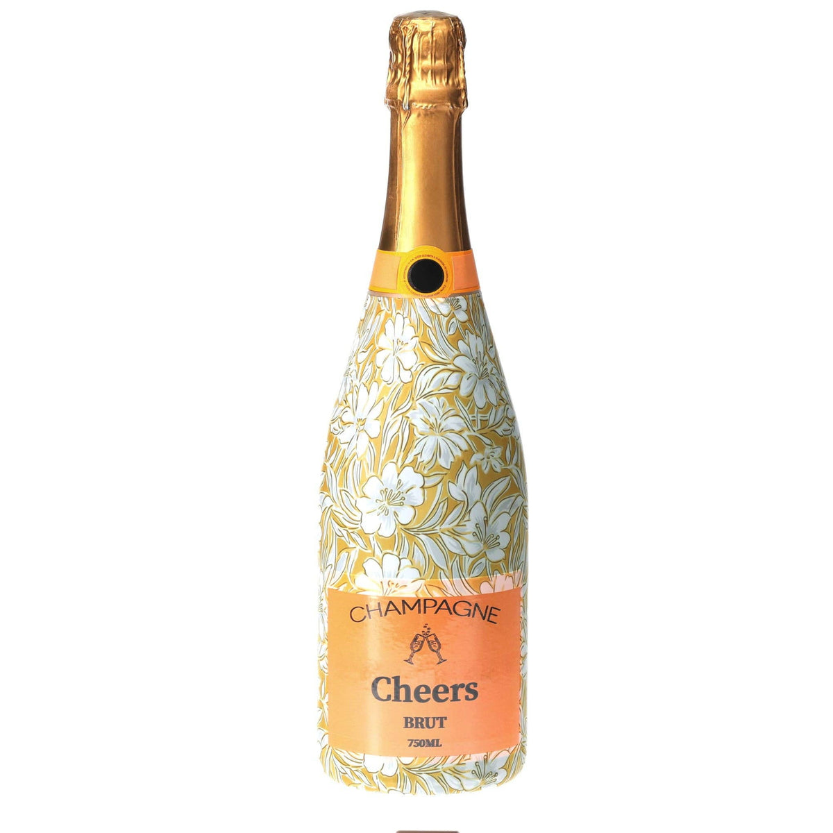 Grandmillennial Gold Flower Champagne Bottle Wrap