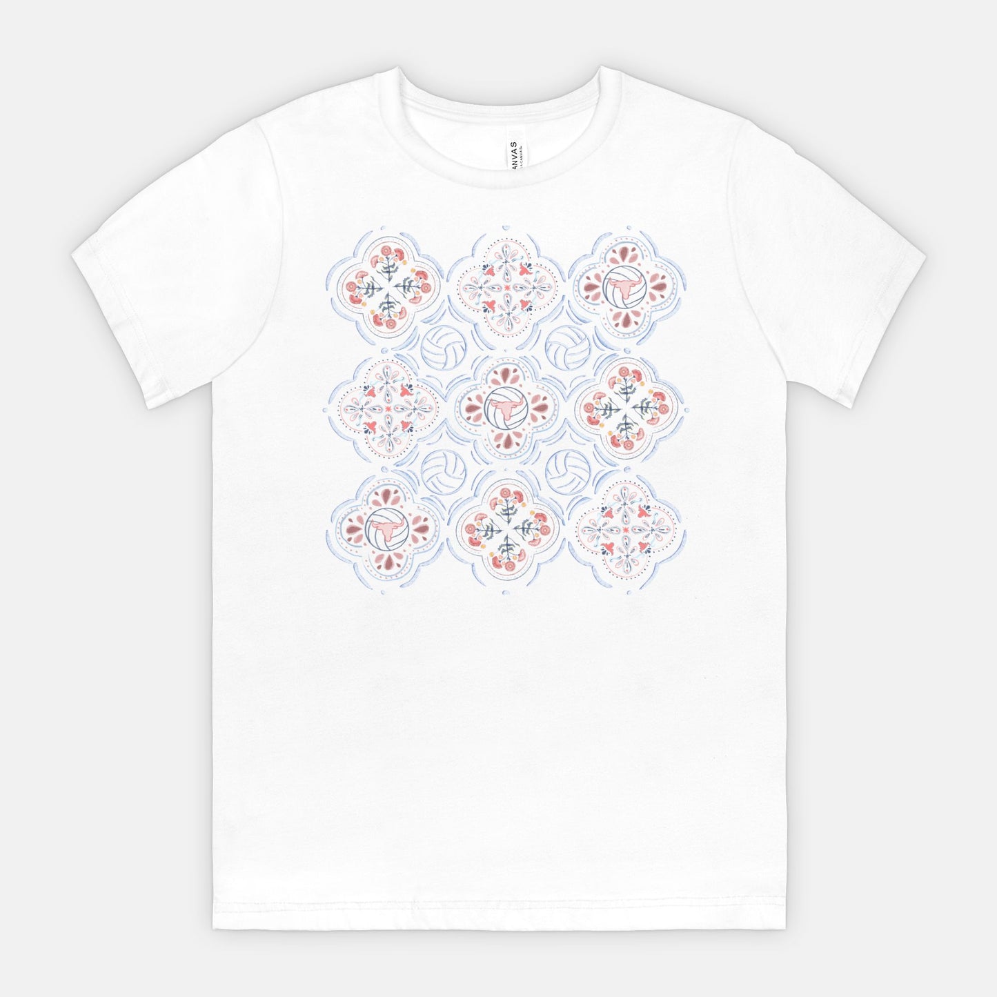 Volleyball Pattern White Tee | Lady Blues Volleyball | LBVB Game Day Tee