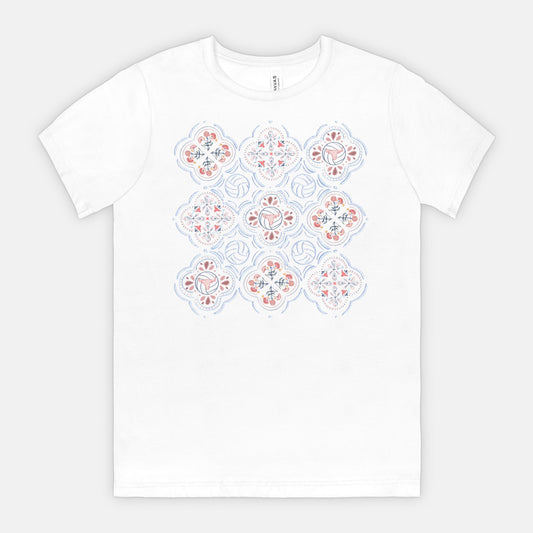 Volleyball Pattern White Tee | Lady Blues Volleyball | LBVB Game Day Tee