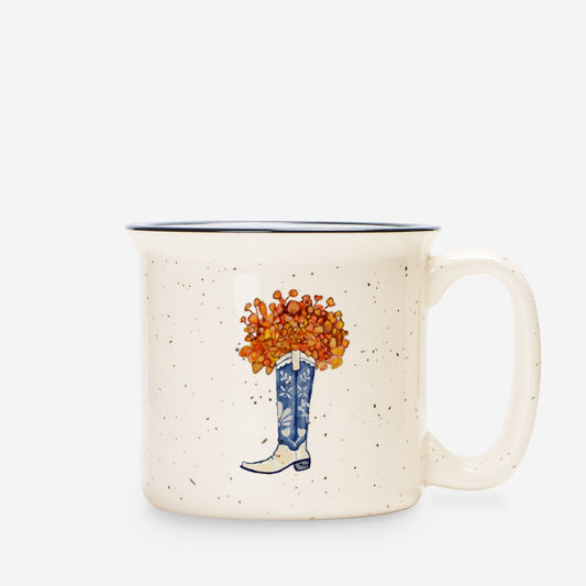 Blue & White Boot Mug | Ceramic Camp Mug Speckled in Cream | 13oz