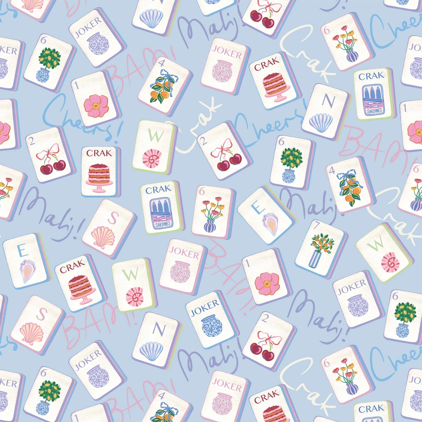 Pastel Blue Mahjong Tiles - Champagne Collection