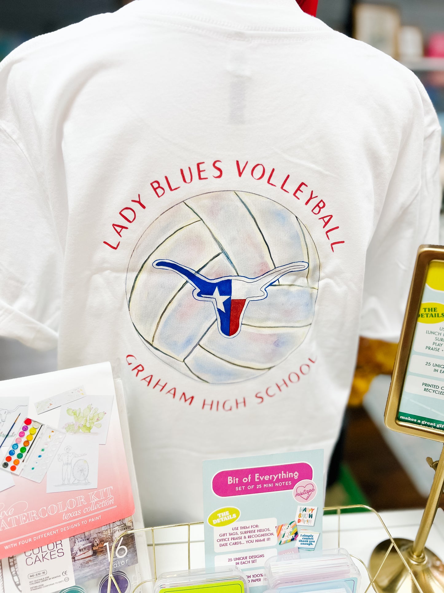 Volleyball Pattern White Tee | Lady Blues Volleyball | LBVB Game Day Tee