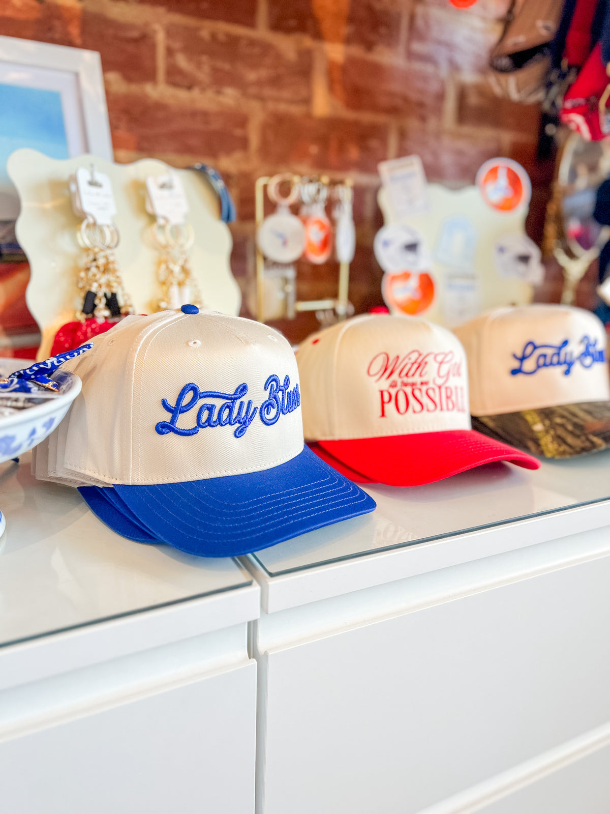 Lady Blues Puff Script Trucker Hat