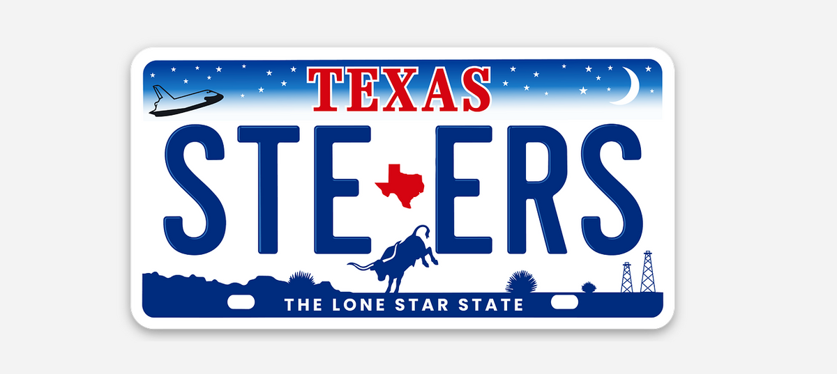 Steers License Plate Sticker by AOS
