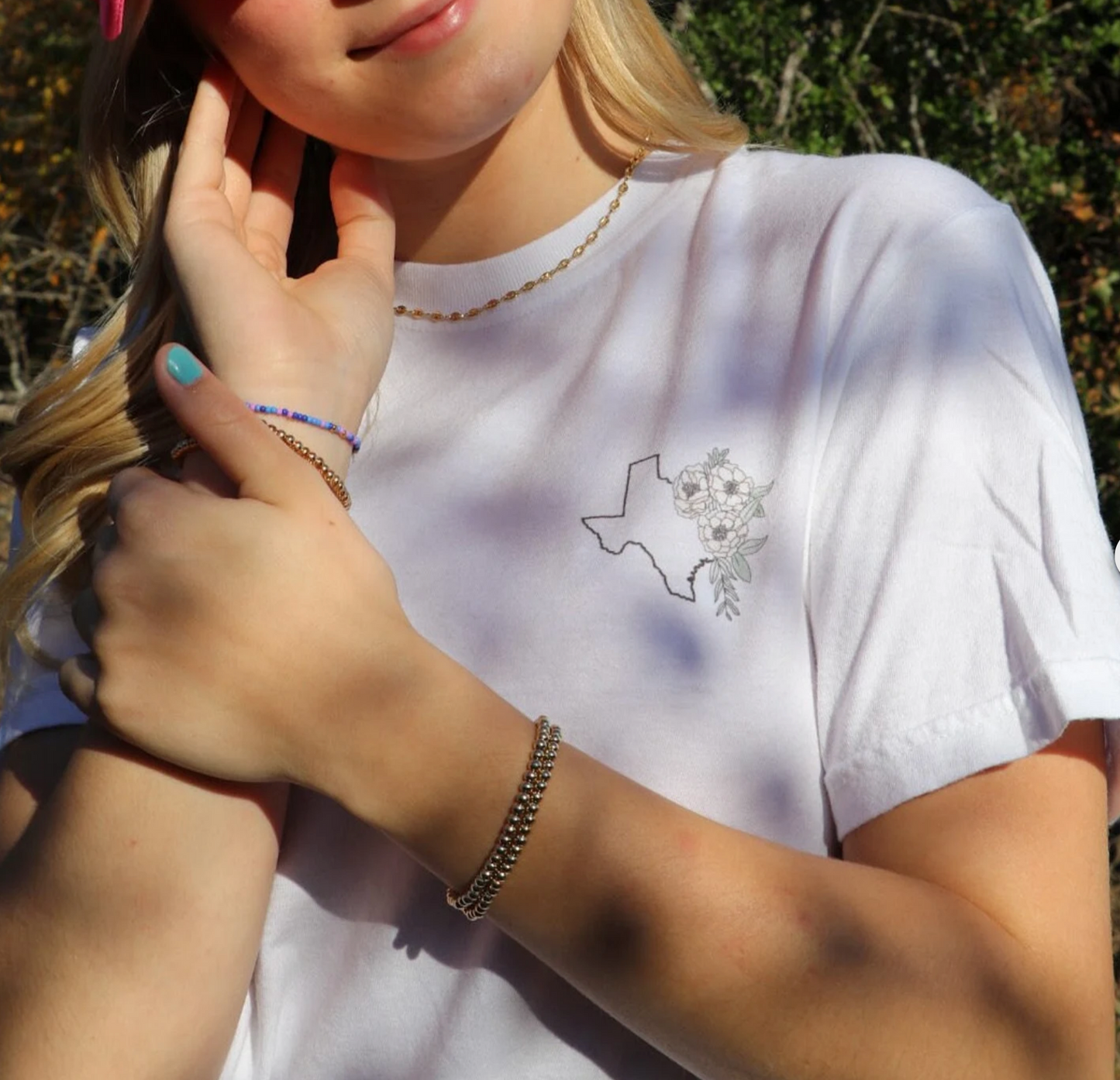 White Floral Texas Tee