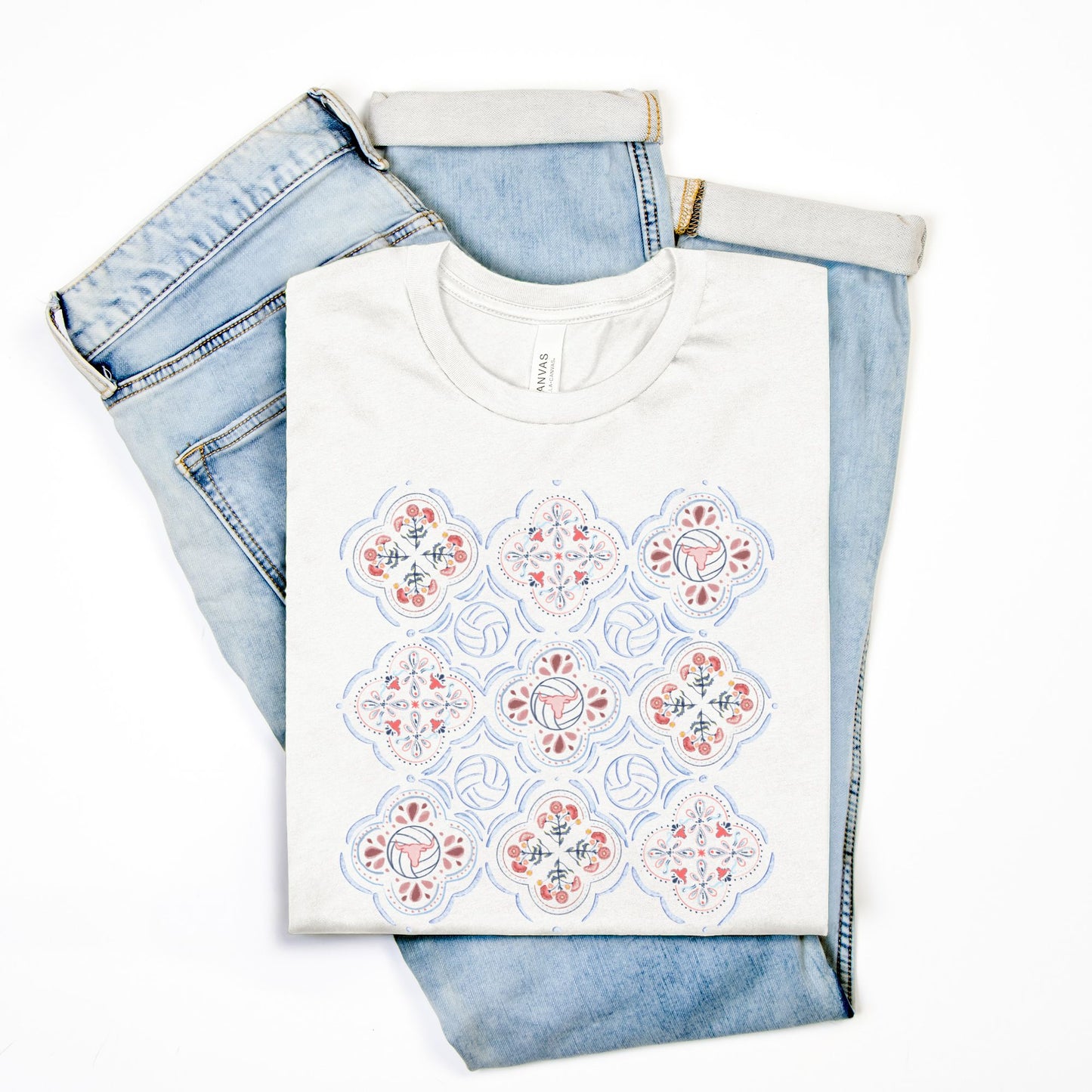 Volleyball Pattern White Tee | Lady Blues Volleyball | LBVB Game Day Tee