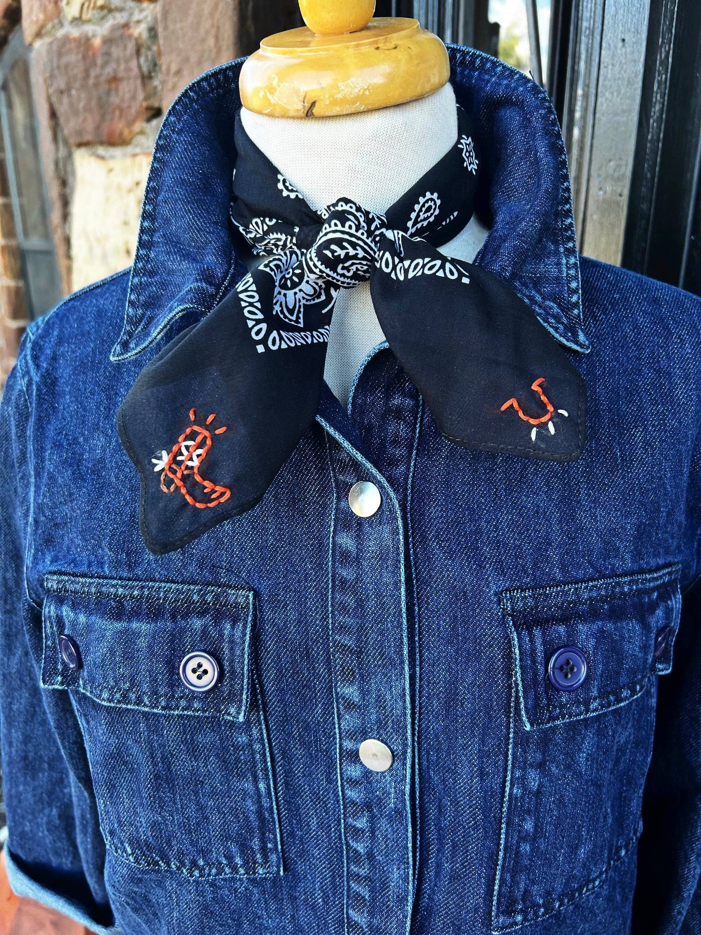 Embroidered Cowboy Bandana | Blackish Navy