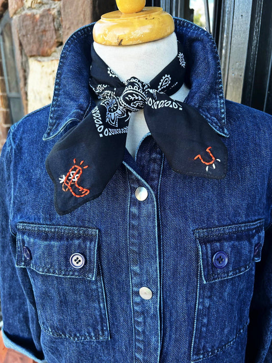 Embroidered Cowboy Bandana | Blackish Navy