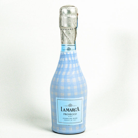 Beau Bottles Powder Blue Picnic Gingham - MINI Prosecco Collection - Set of Six Wraps