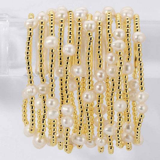3mm Stretch Bead Bracelets with Large Pearl Accents
