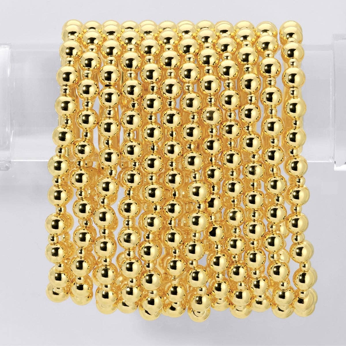 6mm Stretch Bead Bracelet with 3mm Bead Accents: Gold