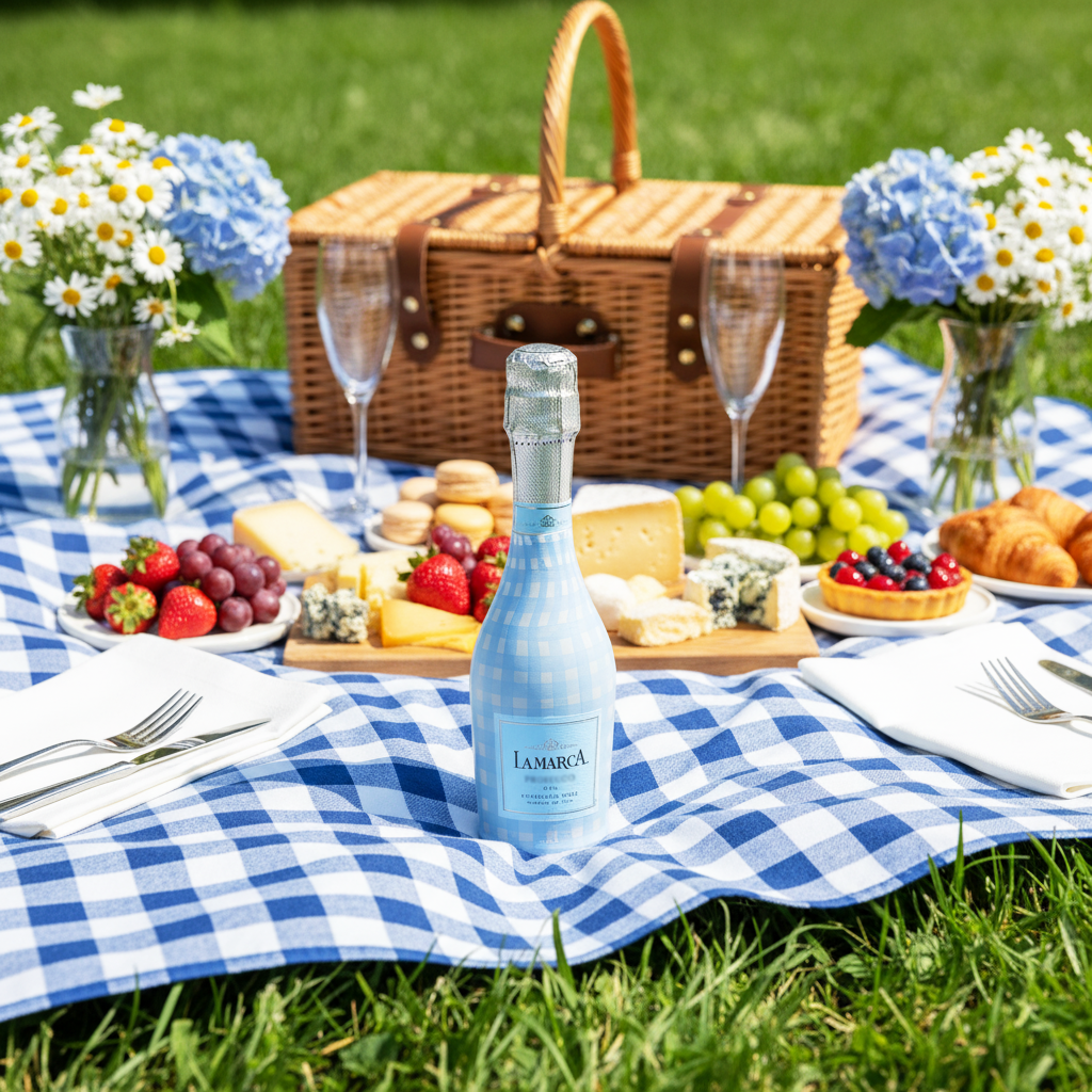 Beau Bottles Powder Blue Picnic Gingham - MINI Prosecco Collection - Set of Six Wraps