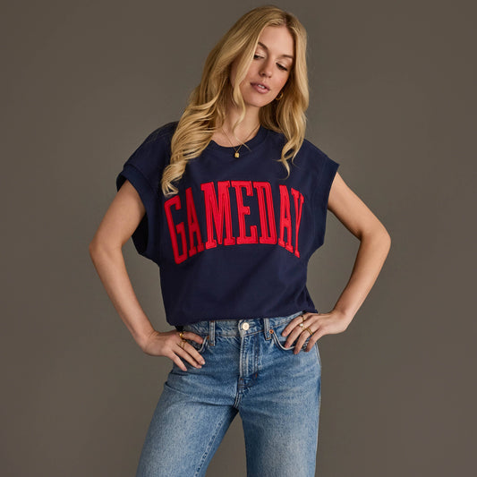 Navy & Red Game Day Short Sleeve Sweatshirt