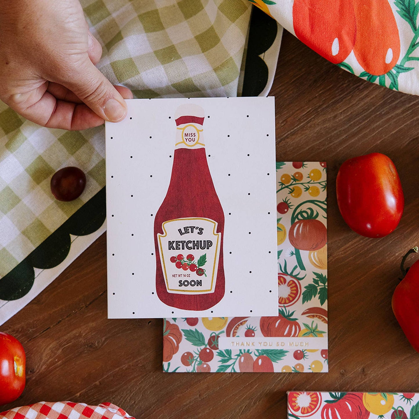 Miss You Ketchup Bottle Tomato Greeting Card