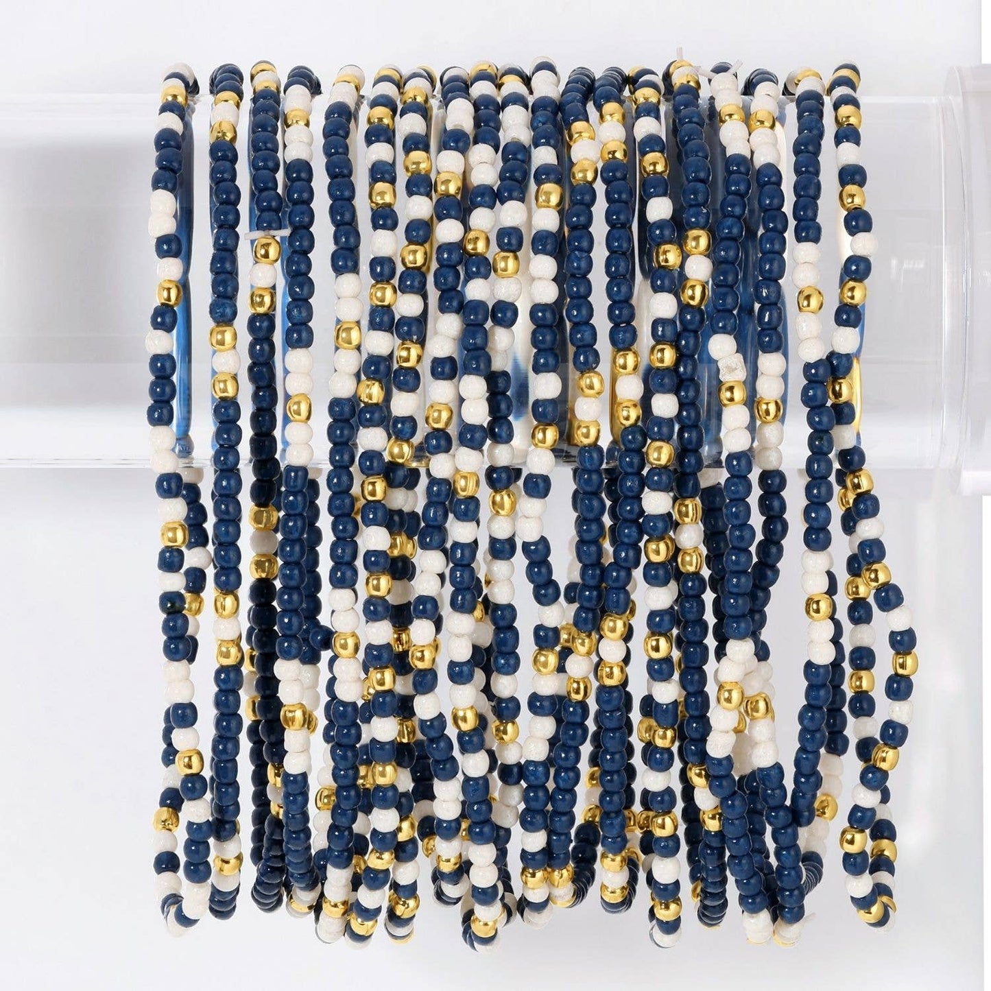 Stretch Seed Bead GAME DAY Bracelets: Blue/White