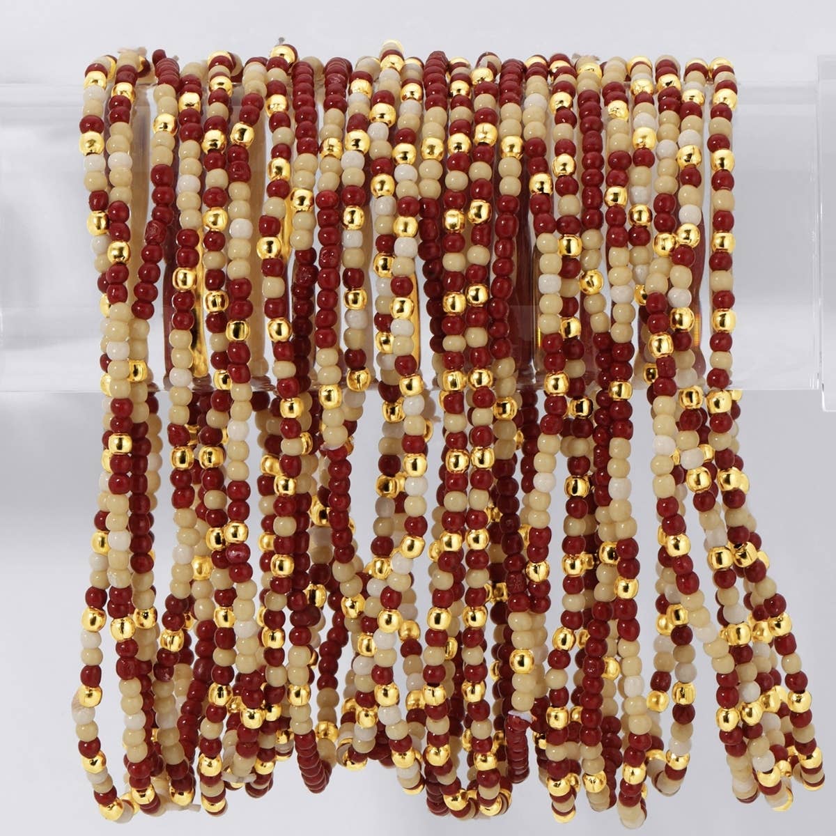Stretch Seed Bead GAME DAY Bracelets: Crimson/White
