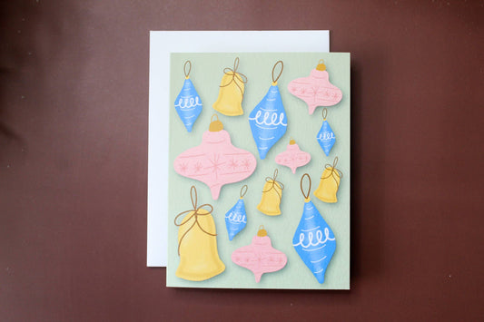 Colorful Vintage Christmas Ornaments Holiday Greeting Card