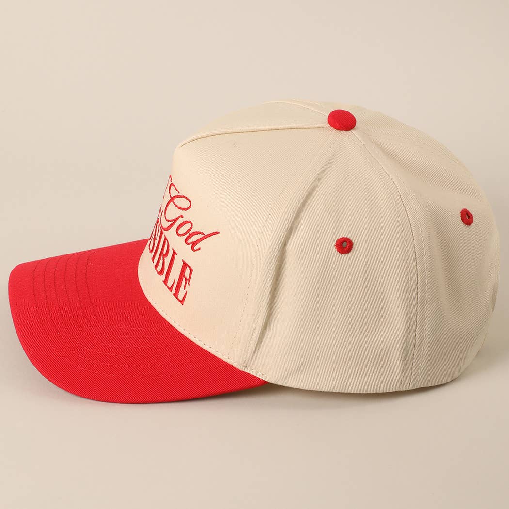 RED With God All Possible Embroidery Baseball Cap