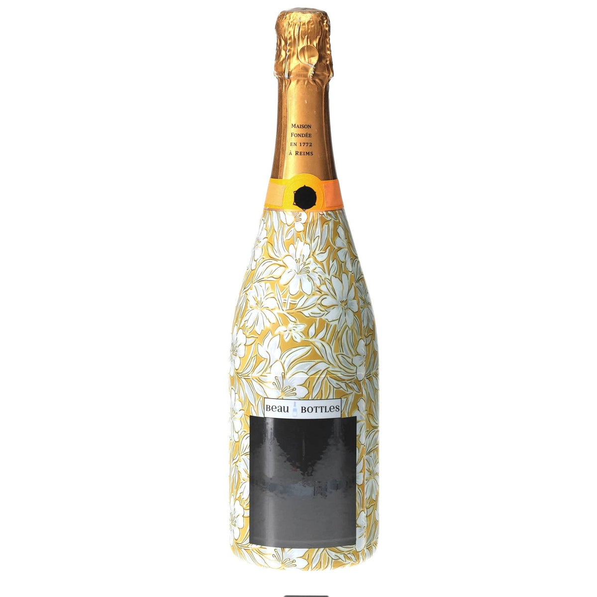Grandmillennial Gold Flower Champagne Bottle Wrap