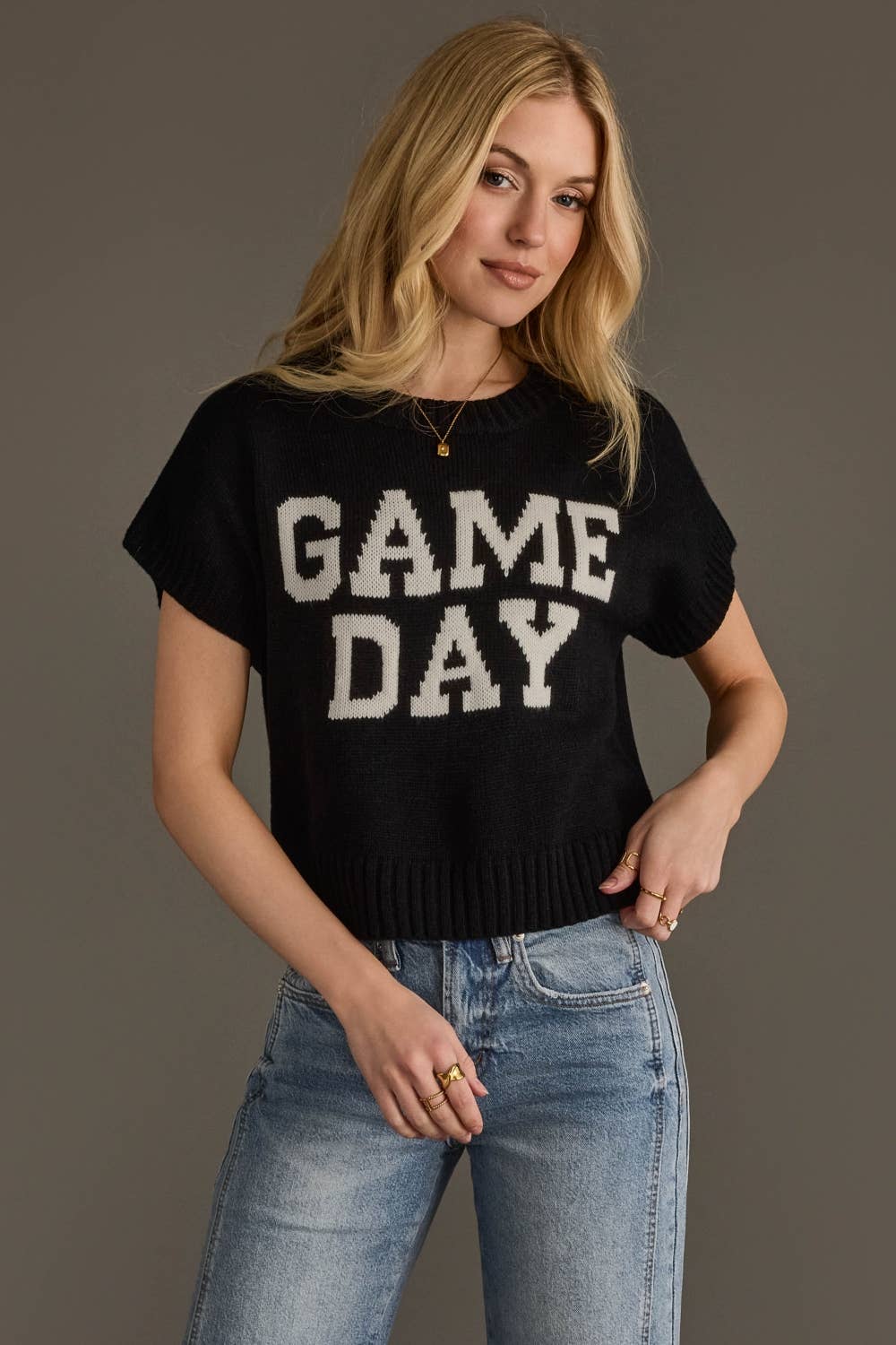 Black & White Game Day Short Sleeve Sweater