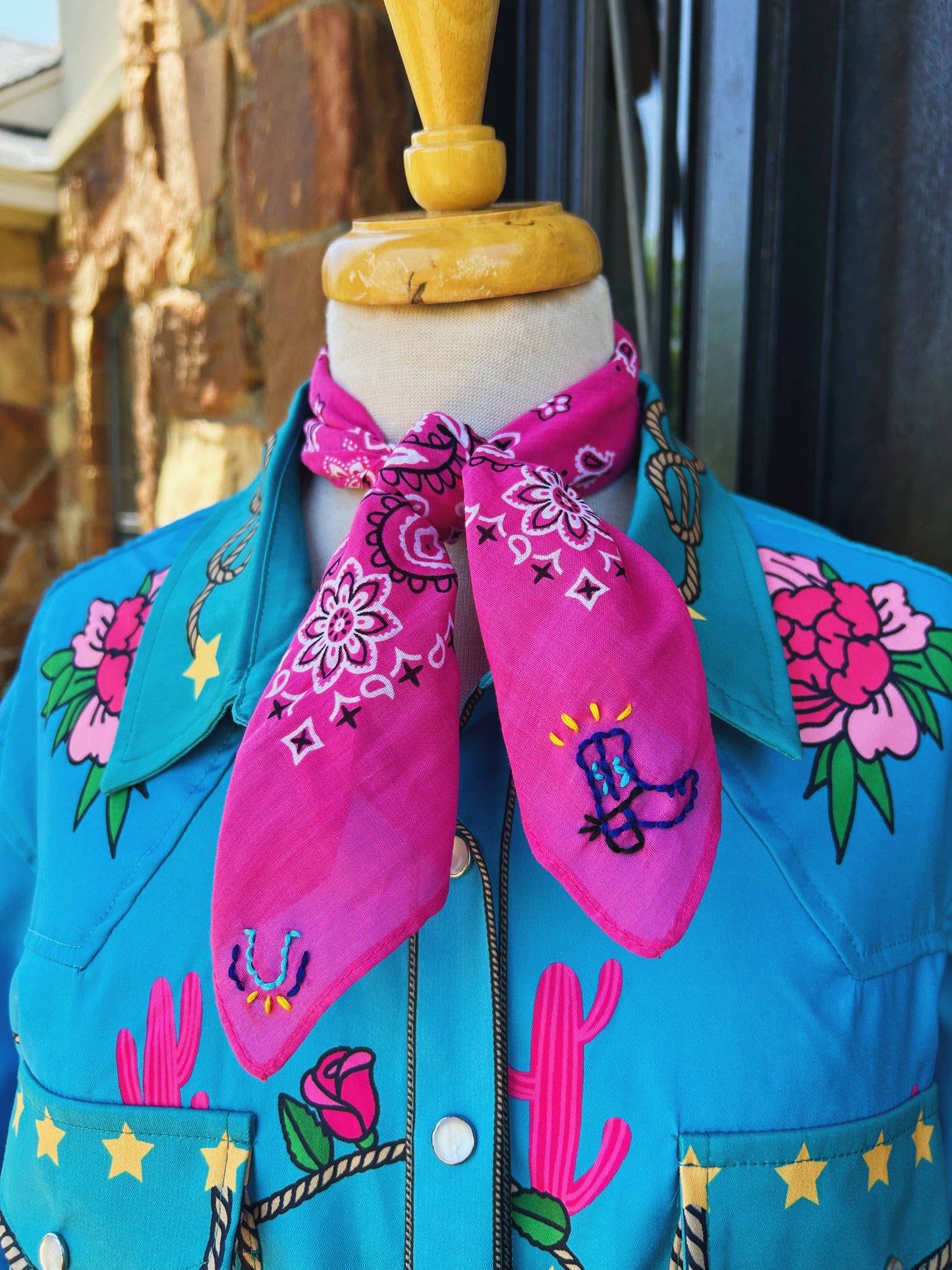 Embroidered Giddy Up Bandana | Hot Pink
